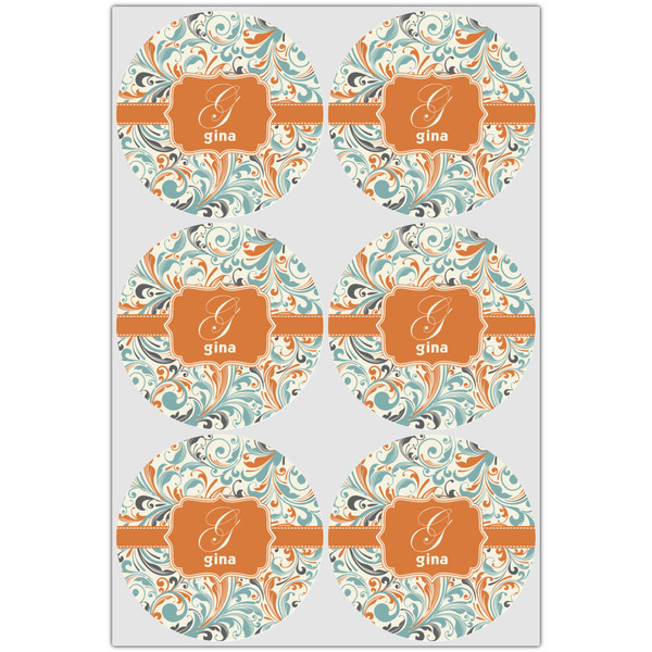 Orange & Blue Leafy Swirls Drink Topper - XLarge - Set of 6