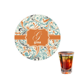 Orange & Blue Leafy Swirls Printed Drink Topper - 1.5" (Personalized)