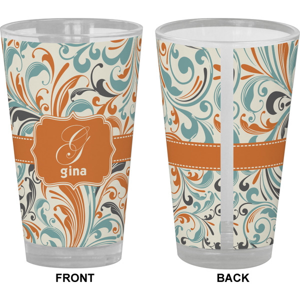 Orange & Blue Leafy Swirls Pint Glass - Full Color - Front & Back Views