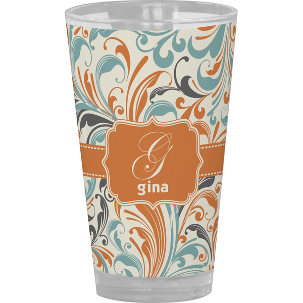 Custom Orange & Blue Leafy Swirls Pint Glass - Full Color (Personalized)