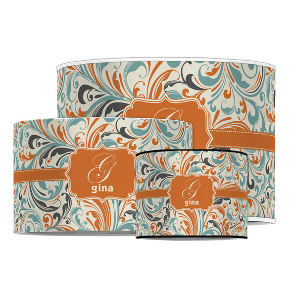 Orange & Blue Leafy Swirls Drum Lampshades - MAIN