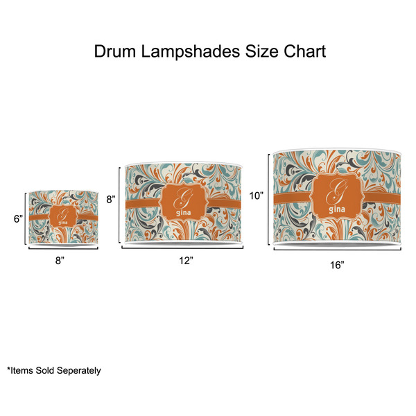 Orange & Blue Leafy Swirls Drum Lampshades - Sizing Chart