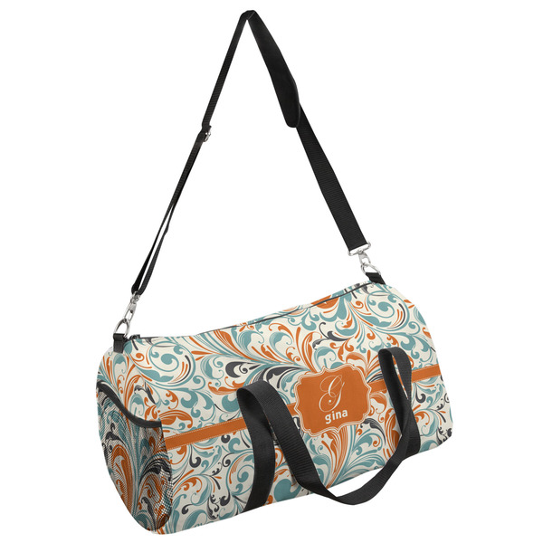 Custom Orange & Blue Leafy Swirls Duffel Bag (Personalized)