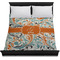 Orange & Blue Leafy Swirls Duvet Cover - Queen - On Bed - No Prop