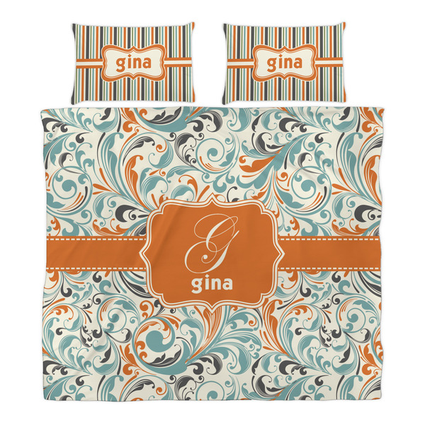 Orange & Blue Leafy Swirls Duvet Cover Set - King - Alt Approval