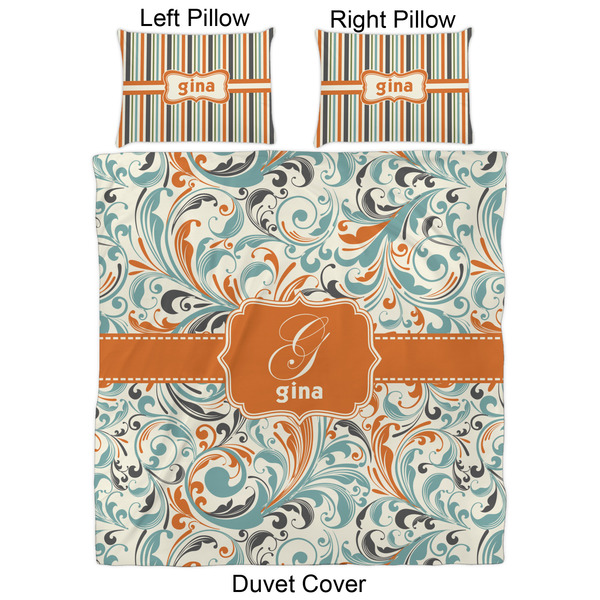 Orange & Blue Leafy Swirls Duvet Cover Set - Queen - Approval