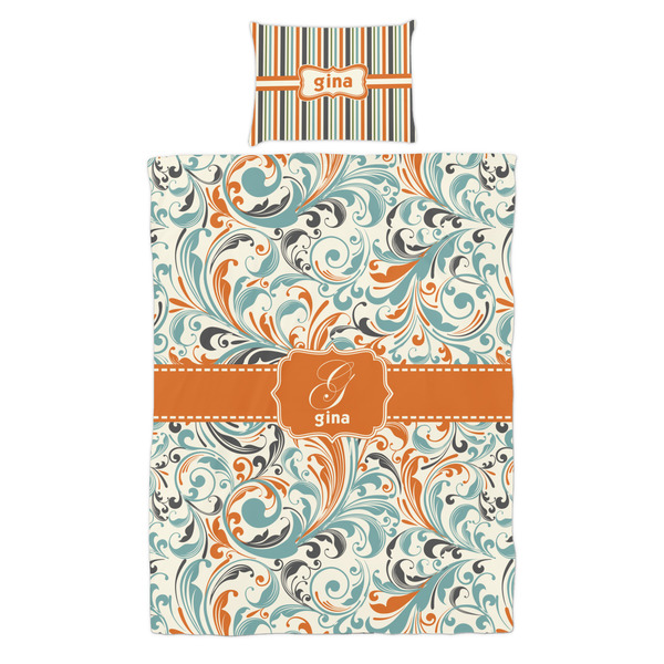 Orange & Blue Leafy Swirls Duvet Cover Set - Twin - Alt Approval