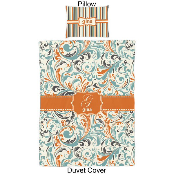 Orange & Blue Leafy Swirls Duvet Cover Set - Twin - Approval