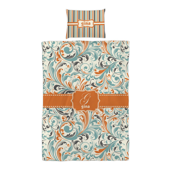 Orange & Blue Leafy Swirls Duvet Cover Set - Twin XL - Alt Approval