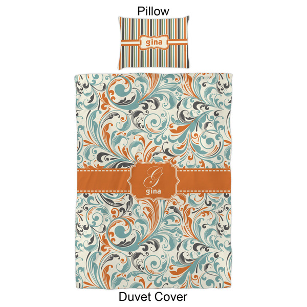 Orange & Blue Leafy Swirls Duvet Cover Set - Twin XL - Approval