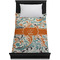 Orange & Blue Leafy Swirls Duvet Cover - Twin XL - On Bed - No Prop