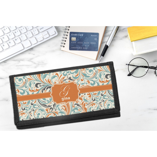 Orange & Blue Leafy Swirls DyeTrans Checkbook Cover - LIFESTYLE