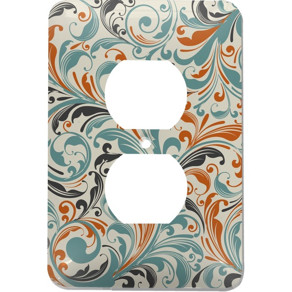 Custom Orange & Blue Leafy Swirls Electric Outlet Plate