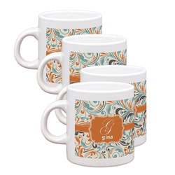 Orange & Blue Leafy Swirls Single Shot Espresso Cups - Set of 4 (Personalized)