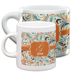 Orange & Blue Leafy Swirls Espresso Cups (Personalized)