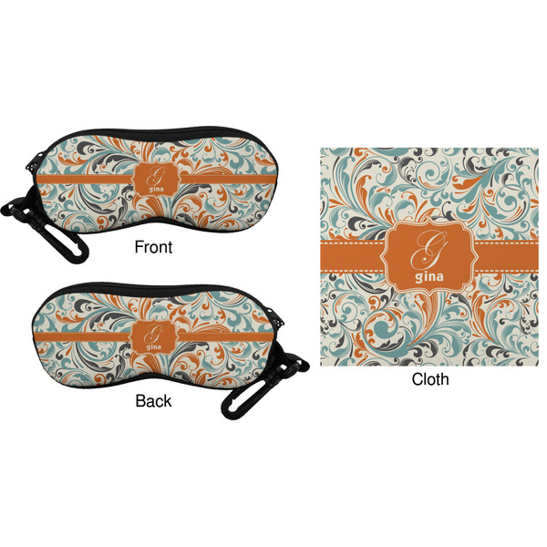 Orange & Blue Leafy Swirls Eyeglass Case & Cloth (Approval)