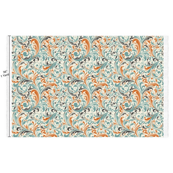 Orange & Blue Leafy Swirls Fabric Full Yard