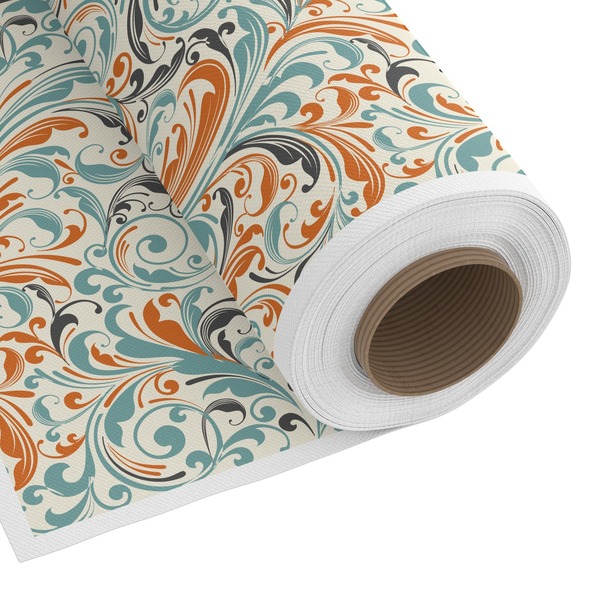 Custom Orange & Blue Leafy Swirls Fabric by the Yard - Copeland Faux Linen