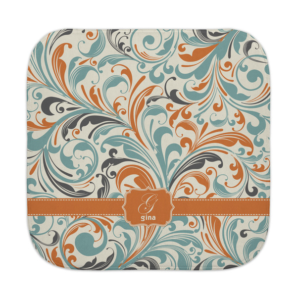 Custom Orange & Blue Leafy Swirls Face Towel (Personalized)