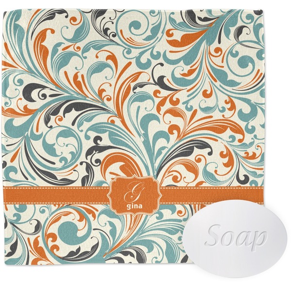 Custom Orange & Blue Leafy Swirls Washcloth (Personalized)