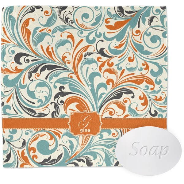 Custom Orange & Blue Leafy Swirls Washcloth (Personalized)