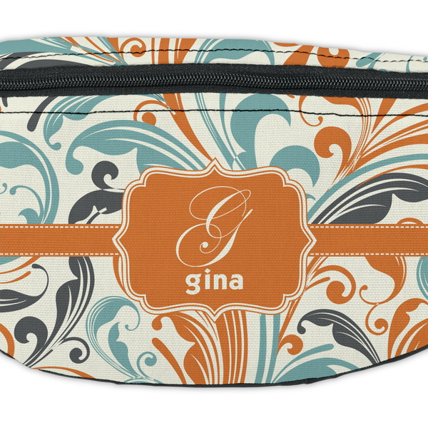 Orange & Blue Leafy Swirls Fanny Pack - Closeup