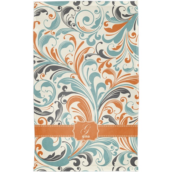 Orange & Blue Leafy Swirls Finger Tip Towel - Full View