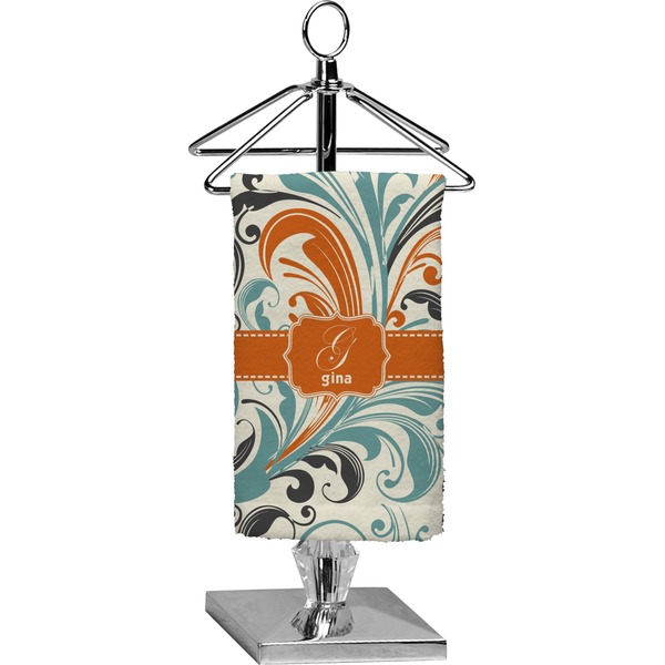 Custom Orange & Blue Leafy Swirls Finger Tip Towel - Full Print (Personalized)