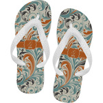 Orange & Blue Leafy Swirls Flip Flops - Small (Personalized)