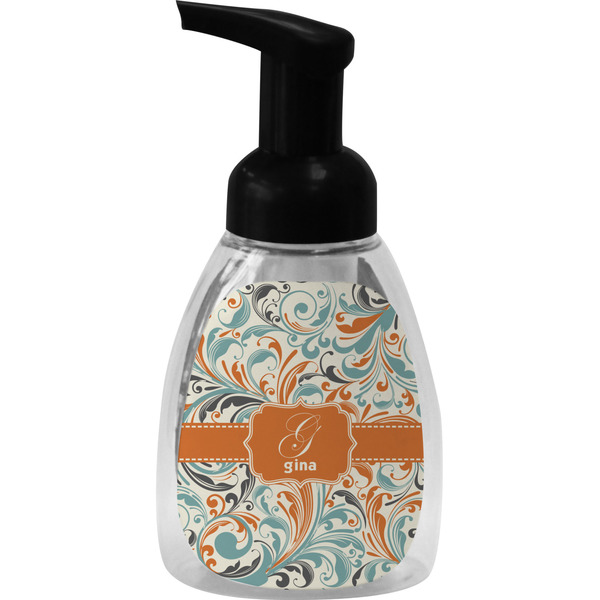 Custom Orange & Blue Leafy Swirls Foam Soap Bottle (Personalized)
