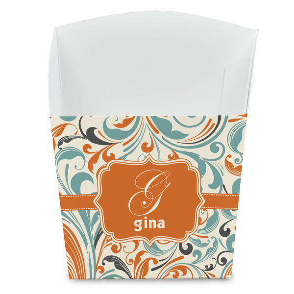 Custom Orange & Blue Leafy Swirls French Fry Favor Boxes (Personalized)