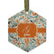 Orange & Blue Leafy Swirls Flat Glass Ornament - Hexagon w/ Name and Initial