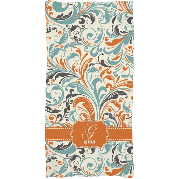 Orange & Blue Leafy Swirls Full Sized Bath Towel - Apvl