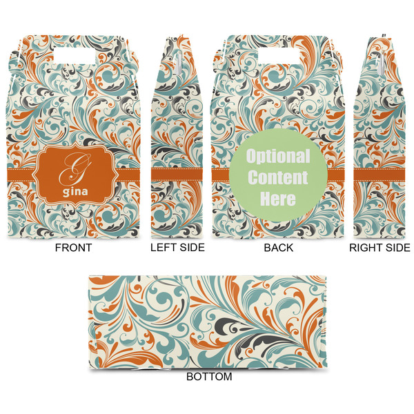 Orange & Blue Leafy Swirls Gable Favor Box - Approval