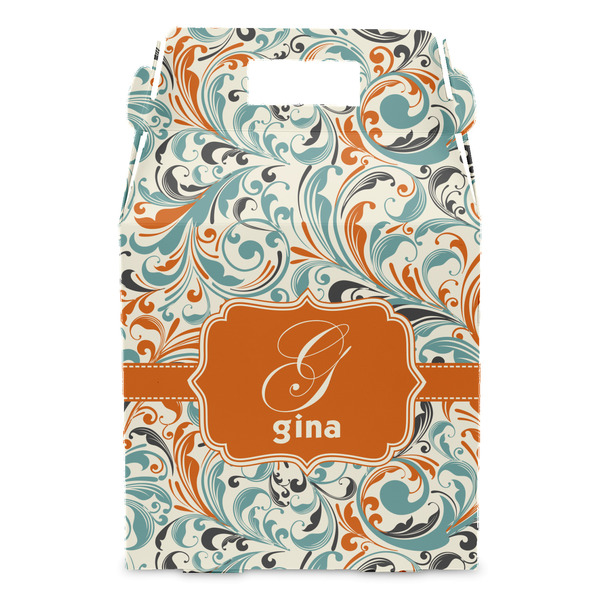 Orange & Blue Leafy Swirls Gable Favor Box - Front