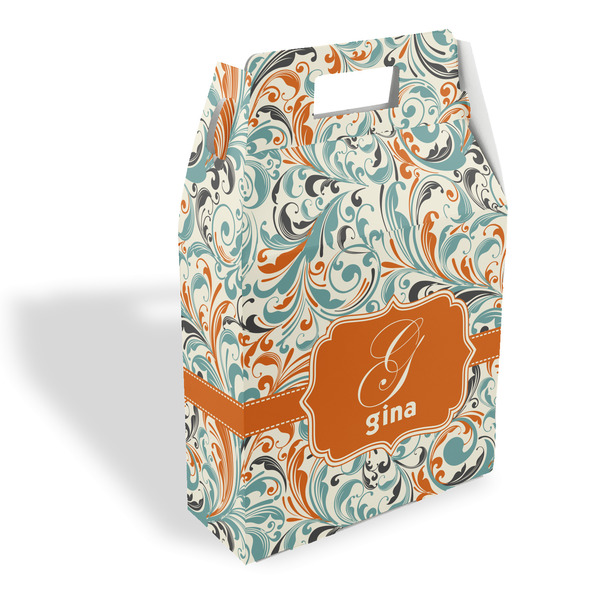 Custom Orange & Blue Leafy Swirls Gable Favor Box (Personalized)