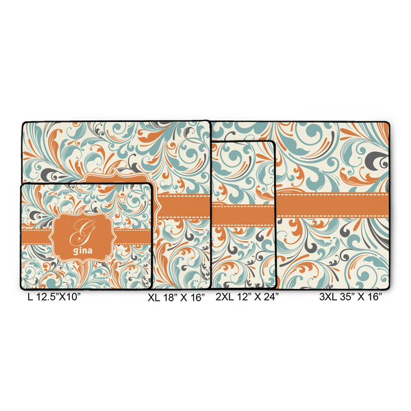 Orange & Blue Leafy Swirls Gaming Mats - SIZE CHART