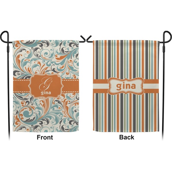 Orange & Blue Leafy Swirls Garden Flag - Double Sided Front and Back