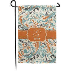Orange & Blue Leafy Swirls Small Garden Flag - Double Sided w/ Name and Initial