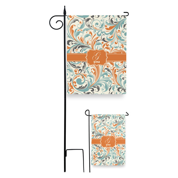 Orange & Blue Leafy Swirls Garden Flag - PARENT/MAIN