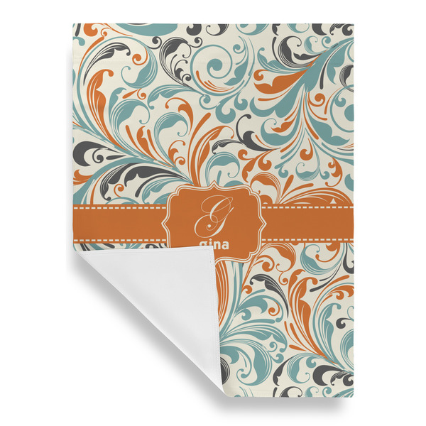 Orange & Blue Leafy Swirls Garden Flags - Large - Single Sided - FRONT FOLDED