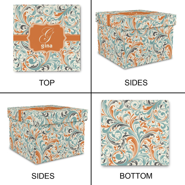 Orange & Blue Leafy Swirls Gift Boxes with Lid - Canvas Wrapped - Large - Approval