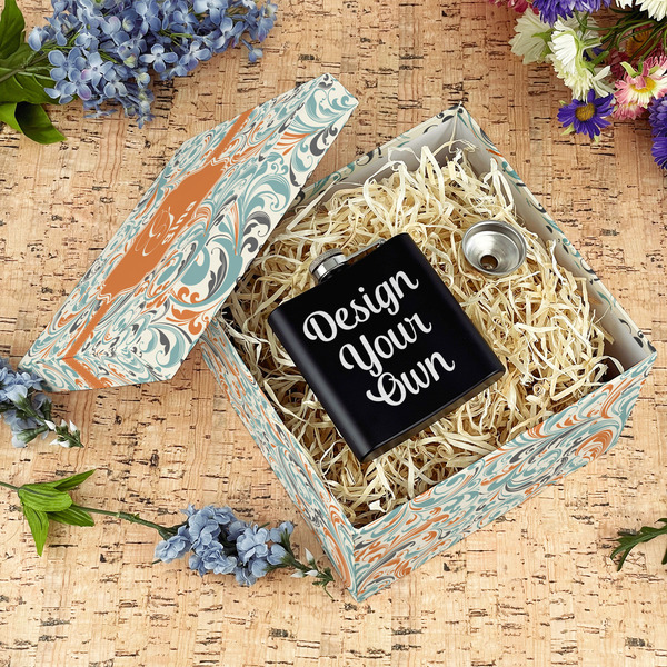 Orange & Blue Leafy Swirls Gift Boxes with Lid - Canvas Wrapped - Large - In Context