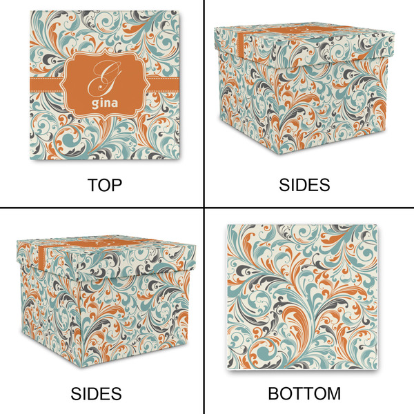 Orange & Blue Leafy Swirls Gift Boxes with Lid - Canvas Wrapped - Medium - Approval