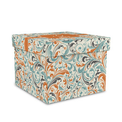 Orange & Blue Leafy Swirls Gift Box with Lid - Canvas Wrapped - Medium (Personalized)