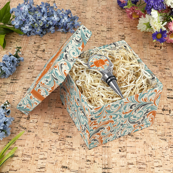 Orange & Blue Leafy Swirls Gift Boxes with Lid - Canvas Wrapped - Medium - In Context