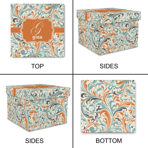 Orange & Blue Leafy Swirls Gift Boxes with Lid - Canvas Wrapped - Small - Approval