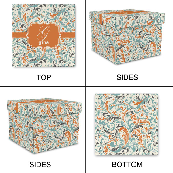 Orange & Blue Leafy Swirls Gift Boxes with Lid - Canvas Wrapped - X-Large - Approval