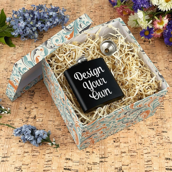 Orange & Blue Leafy Swirls Gift Boxes with Lid - Canvas Wrapped - X-Large - In Context