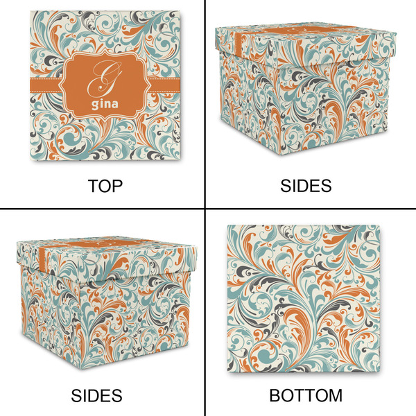 Orange & Blue Leafy Swirls Gift Boxes with Lid - Canvas Wrapped - XX-Large - Approval